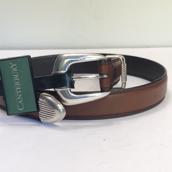Canterbury Brown Silver Oil Tanned Cowhide Leather Belt size 40 - Picture 1 of 10